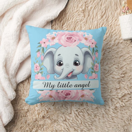 Personalized Pink Elephant Throw Pillow クッション (ブランケット)