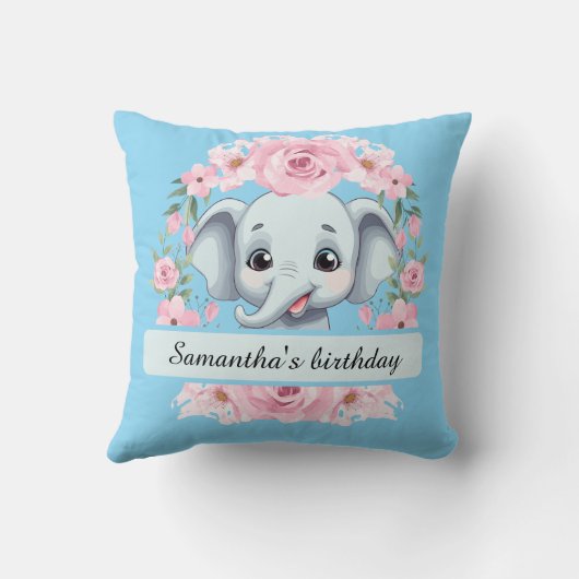 Personalized Pink Elephant Throw Pillow クッション (裏面)