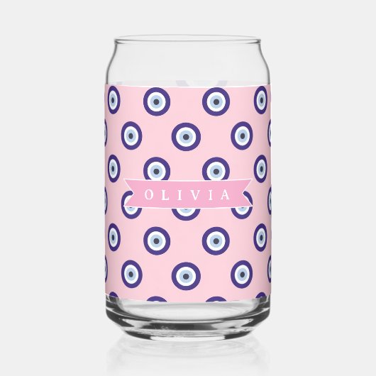 Personalized Pink Evil Eye Pattern Gifts With Name ガラス缶 (正面)
