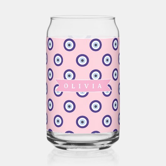 Personalized Pink Evil Eye Pattern Gifts With Name ガラス缶 (裏面)