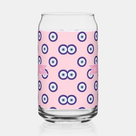 Personalized Pink Evil Eye Pattern Gifts With Name ガラス缶 (右)