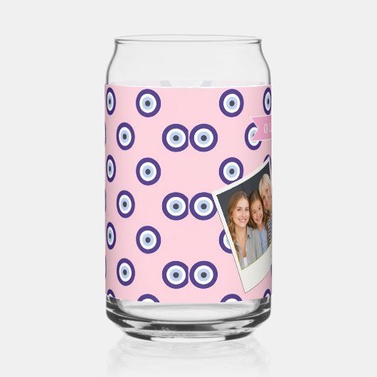 Personalized Pink Evil Eye Pattern Gifts With Name ガラス缶 (右)