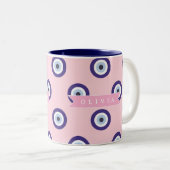 Personalized Pink Evil Eye Pattern Gifts With Name ツートーンマグカップ (正面右)