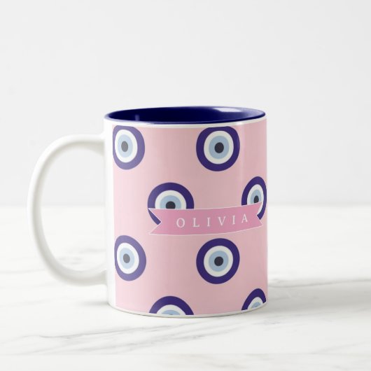 Personalized Pink Evil Eye Pattern Gifts With Name ツートーンマグカップ (左)