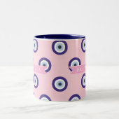 Personalized Pink Evil Eye Pattern Gifts With Name ツートーンマグカップ (中央)