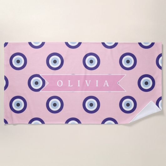 Personalized Pink Evil Eye Pattern Gifts With Name ビーチタオル (正面)