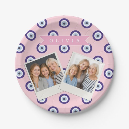 Personalized Pink Evil Eye Pattern Gifts With Name ペーパープレート (正面)
