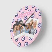 Personalized Pink Evil Eye Pattern Gifts With Name ラウンド壁時計 (傾斜)
