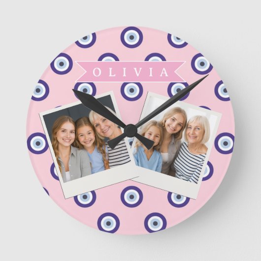 Personalized Pink Evil Eye Pattern Gifts With Name ラウンド壁時計 (正面)