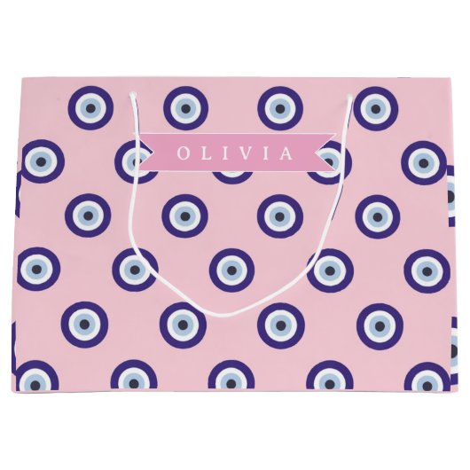 Personalized Pink Evil Eye Pattern Gifts With Name ラージペーパーバッグ (正面)