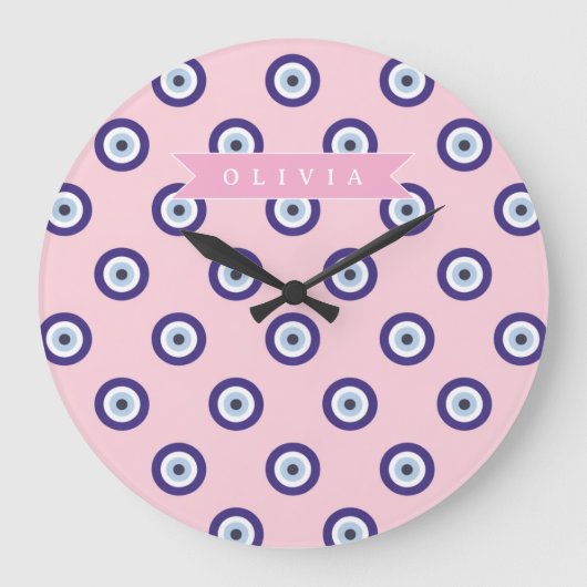 Personalized Pink Evil Eye Pattern Gifts With Name ラージ壁時計 (正面)