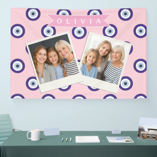 Personalized Pink Evil Eye Pattern Gifts With Name 横断幕 (トレードショー)