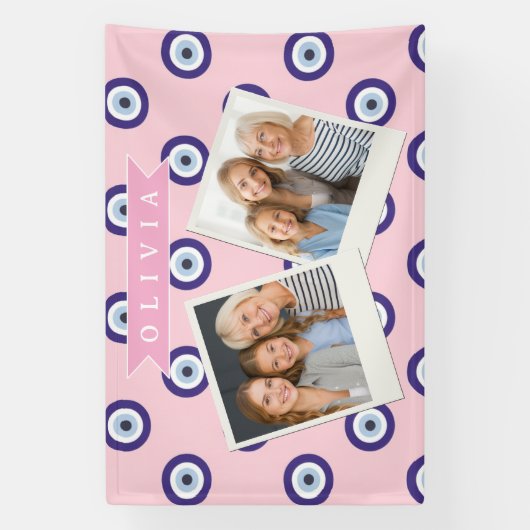 Personalized Pink Evil Eye Pattern Gifts With Name 横断幕 (縦)