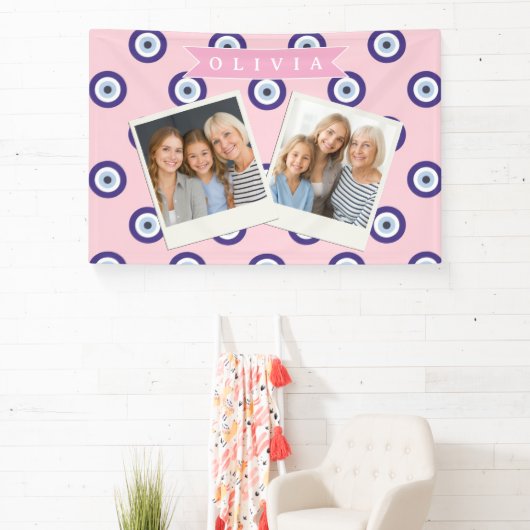 Personalized Pink Evil Eye Pattern Gifts With Name 横断幕 (インサイチュ)