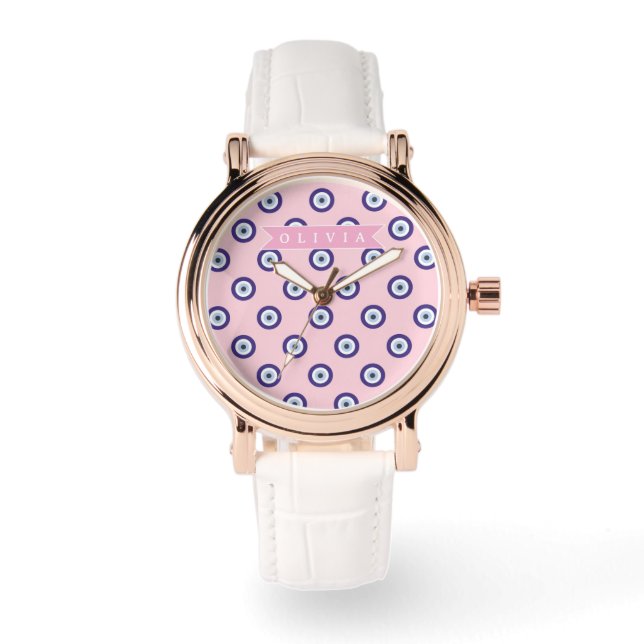 Personalized Pink Evil Eye Pattern Gifts With Name 腕時計 (正面)