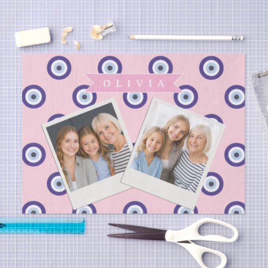 Personalized Pink Evil Eye Pattern Gifts With Name 薄葉紙 (クラフト)