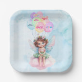 Personalized Pink Fairy on a Cloud Paper Plate ペーパープレート (正面)