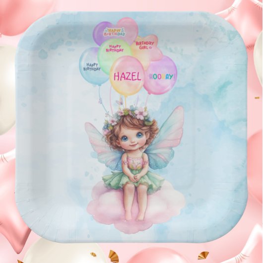 Personalized Pink Fairy on a Cloud Paper Plate ペーパープレート
