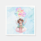 Personalized Pink Fairy on Cloud Birthday Napkin  スタンダードカクテルナプキン (正面)
