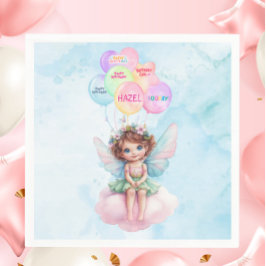 Personalized Pink Fairy on Cloud Birthday Napkin  スタンダードカクテルナプキン
