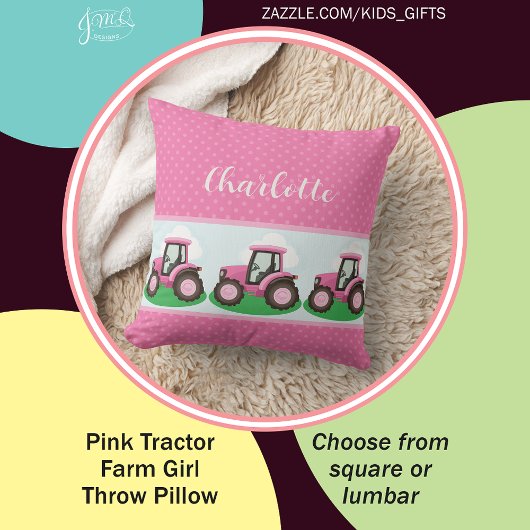 Personalized Pink Farm Tractor Girl Design クッション