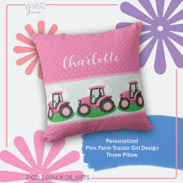Personalized Pink Farm Tractor Girl Design クッション
