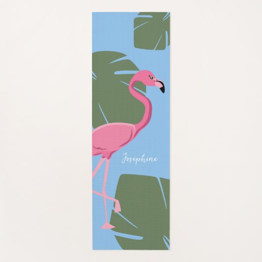 Personalized Pink Flamingo with Tropical Leaves ヨガマット (正面)