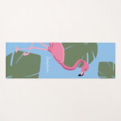 Personalized Pink Flamingo with Tropical Leaves ヨガマット (正面(横))