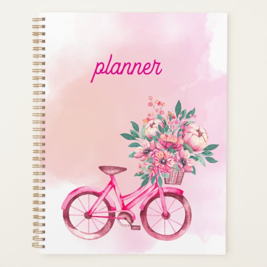 Personalized Pink Floral Bicycle Weekly Planner プランナー手帳 (正面)