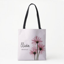 Personalized Pink Floral Bridesmaid Tote Bag