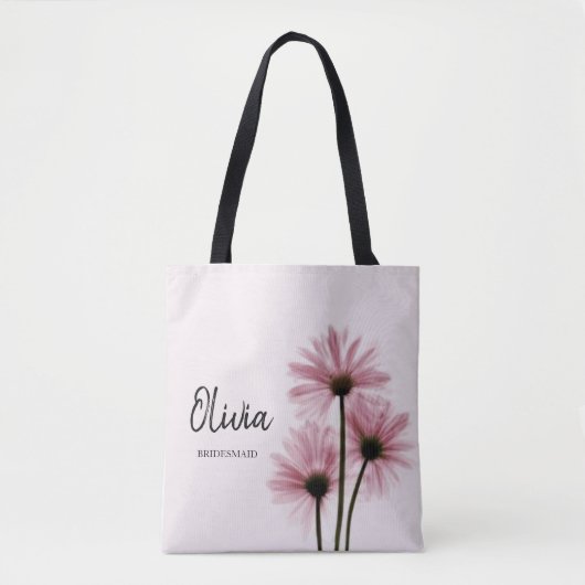 Personalized Pink Floral Bridesmaid Tote Bag トートバッグ (正面)