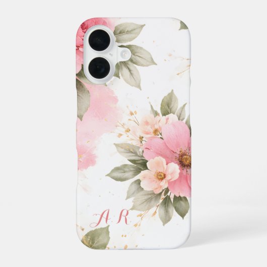 Personalized Pink Floral Case for Women iPhone 16ケース (裏面)