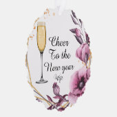 Personalized pink floral champagne glass typograph オーナメントカード (右)