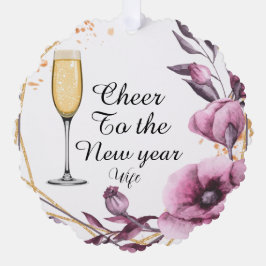 Personalized pink floral champagne glass typograph オーナメントカード