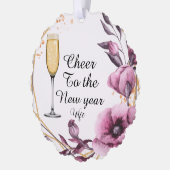 Personalized pink floral champagne glass typograph オーナメントカード (左)