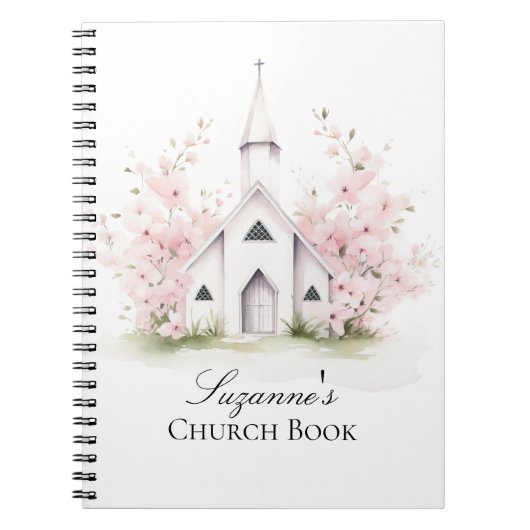 Personalized Pink Floral Church Book ノートブック (正面)
