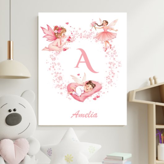 Personalized Pink Floral Fairy Monogram Nursery ポスター