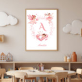 Personalized Pink Floral Fairy Monogram Nursery ポスター