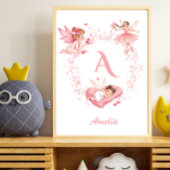 Personalized Pink Floral Fairy Monogram Nursery ポスター