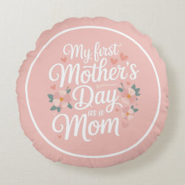 Personalized Pink Floral First Mother's Day  ラウンドクッション