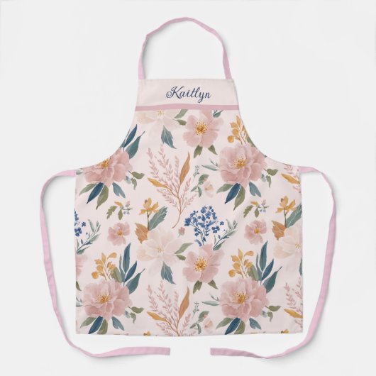 Personalized Pink Floral Garden Pattern  エプロン (正面)