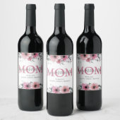 Personalized Pink Floral Happy Mothers Day ワインラベル (ボトル)
