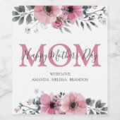 Personalized Pink Floral Happy Mothers Day ワインラベル (シングルラベル)