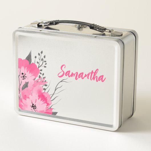Personalized Pink Floral Metal Lunch Box メタルランチボックス (裏面)