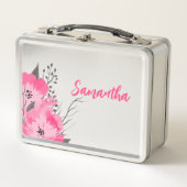 Personalized Pink Floral Metal Lunch Box メタルランチボックス (正面)