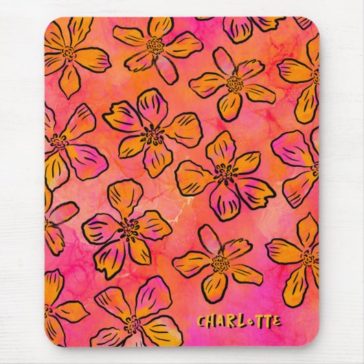 Personalized Pink Floral Pop Art マウスパッド (正面)