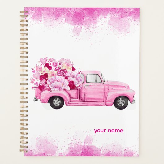 Personalized Pink Floral Truck Planner プランナー手帳 (正面)