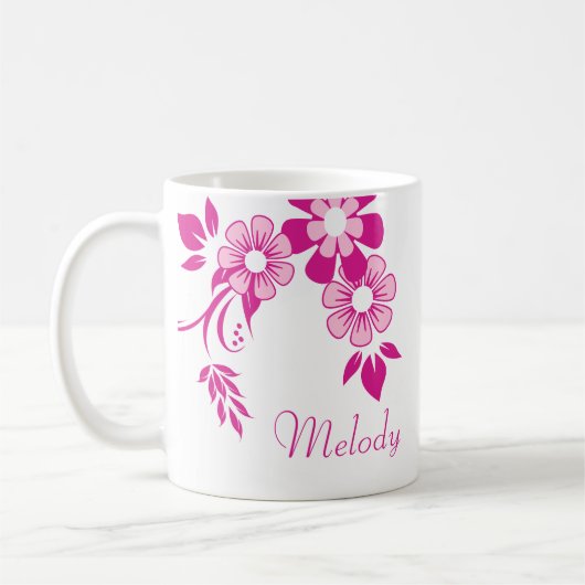 Personalized Pink Flower Mug コーヒーマグカップ (左)