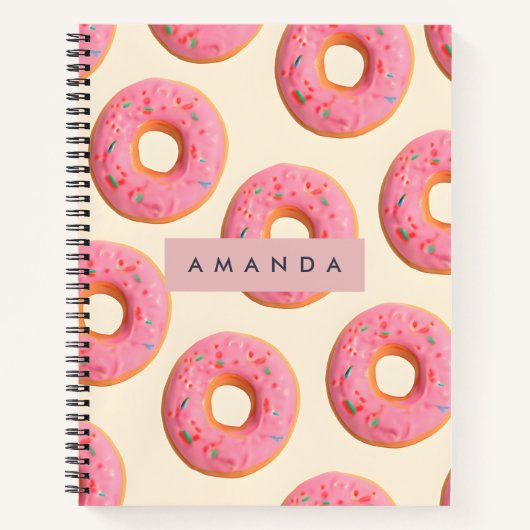 Personalized Pink Frosted Donut Pattern ノートブック (正面)