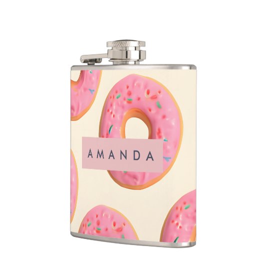 Personalized Pink Frosted Donut Pattern フラスク (左)